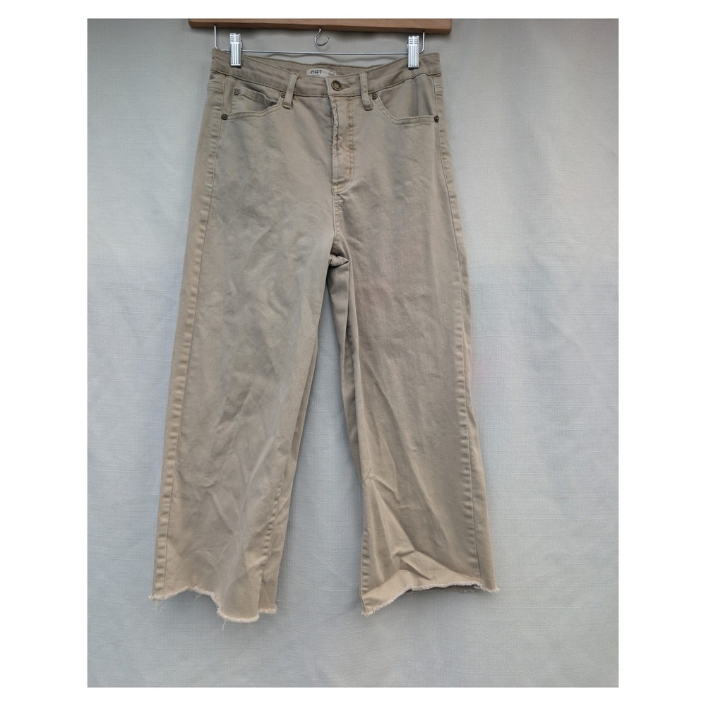 OAT New York Wide Leg Crop Jeans Womens 10 Tan Cotton Blend Raw Hem High Rise